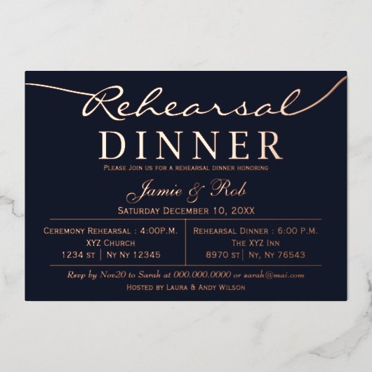 Elegant Luxe Roos Gold repetitie Folie Uitnodiging (Voorkant)