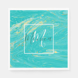 Elegant luxe royal marble Gold Blue monogram Servet