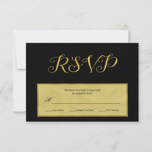 Elegant luxe Rsvp-script voor zwarte en gouden bru RSVP Kaartje (Voorkant)
