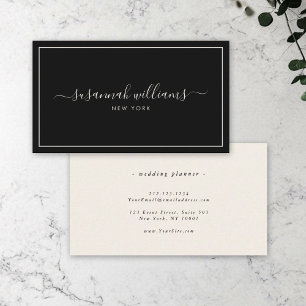 Elegant Luxe Script Calligraphy Chic Black Ivory Visitekaartje