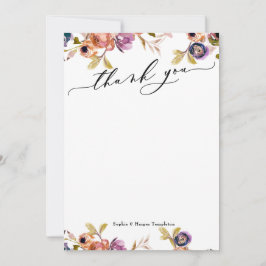 Elegant luxe script paars & oranje boho bloem bedankkaart