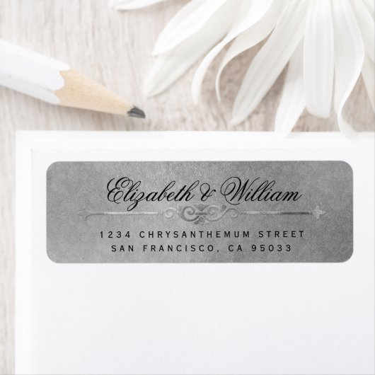 Elegant luxe Silver Texture Return Address Label (Insitu)