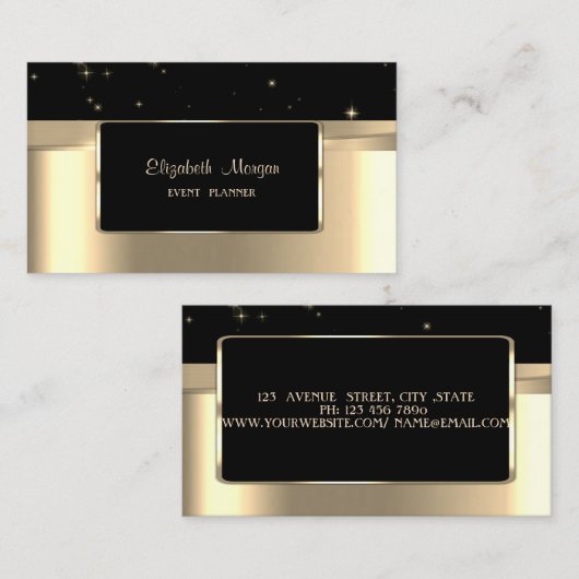 Elegant luxe stijlvol, Faux Gold, zwart Visitekaartje (Voorkant / Achterkant)
