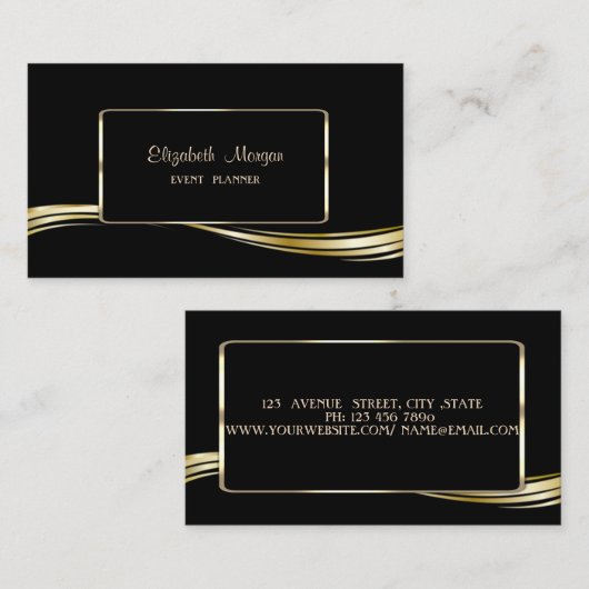Elegant luxe stijlvol, Faux Gold, zwart Visitekaartje (Voorkant / Achterkant)