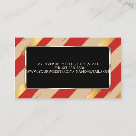Elegant luxe stijlvol, gestreept, rood, zwart Lijs Visitekaartje (Achterkant)