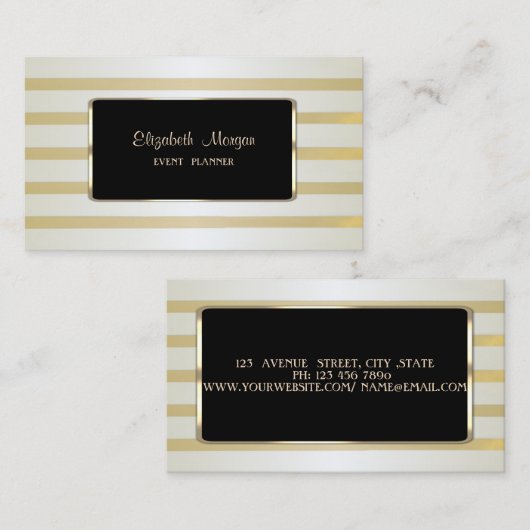 Elegant luxe stijlvol, Gold Stripes Visitekaartje (Voorkant / Achterkant)