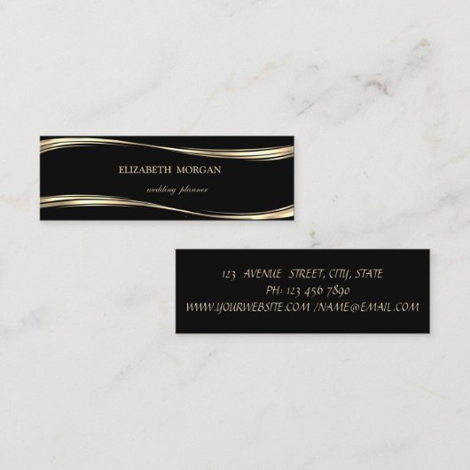 Elegant luxe stijlvol, goud, zwart mini visitekaartje (Voorkant / Achterkant)