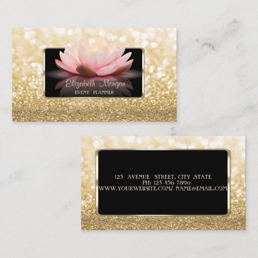 Elegant luxe stijlvol, modern, Glittery Bokeh Lotu Visitekaartje (Voorkant / Achterkant)