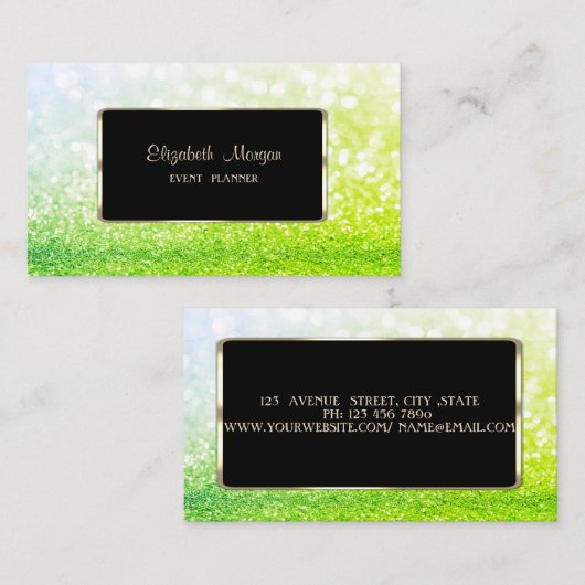 Elegant luxe stijlvol, modern, groen glittery Boke Visitekaartje (Voorkant / Achterkant)