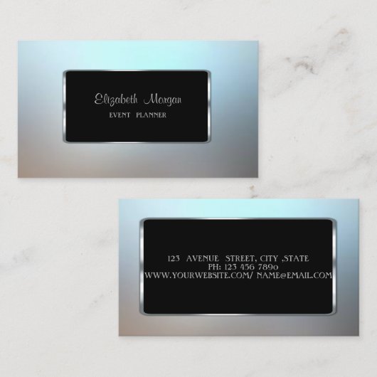 Elegant luxe stijlvol, modern, zwart Lijst, blauw Visitekaartje (Voorkant / Achterkant)