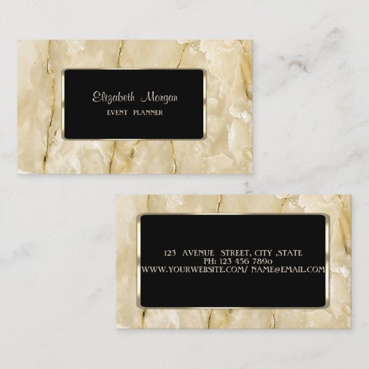 Elegant luxe stijlvol, modern, zwart Lijst, marmer Visitekaartje (Voorkant / Achterkant)