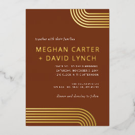 Elegant Luxe Terracotta Arched Gold Wedding Folie Uitnodiging