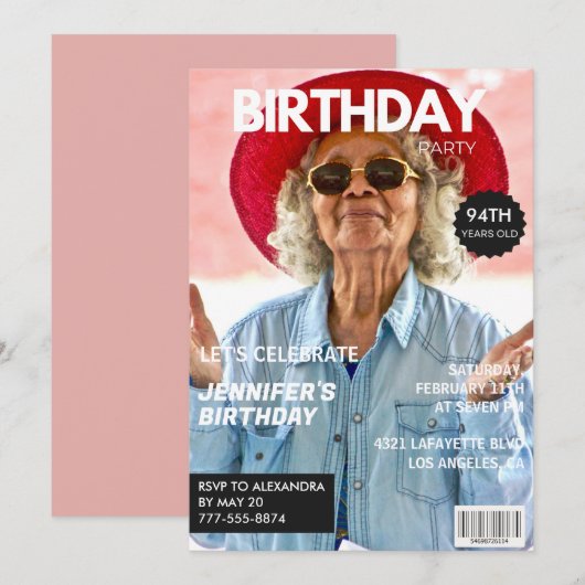Elegant Luxe Tijdschrift Foto 94e verjaardag Kaart (Voorkant / Achterkant)