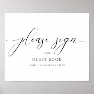 Elegant luxe trouwgastboek kalligrafie bord poster