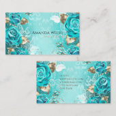 Elegant luxe turkooizen goudbloemen butique visitekaartje (Voorkant / Achterkant)