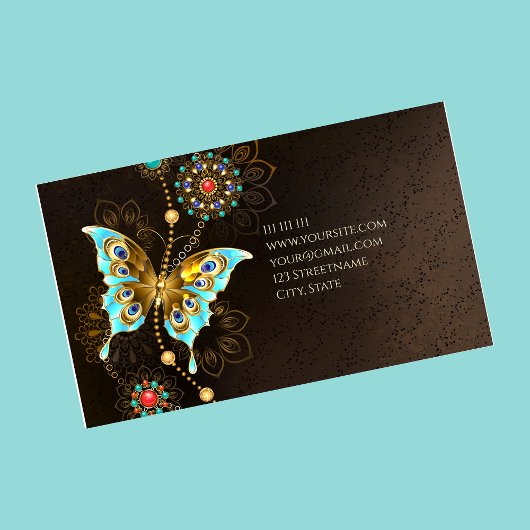 Elegant luxe vlinder bruin turkooizen goud visitekaartje