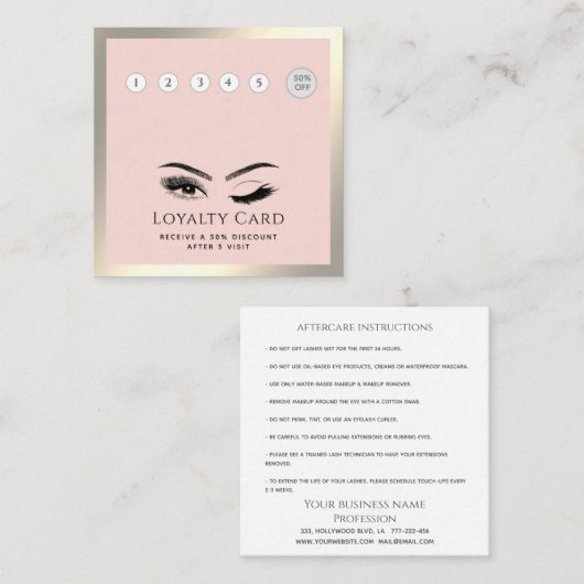 Elegant luxe wink zweeft make-up eye aftercare klantenkaartje (Voorkant / Achterkant)