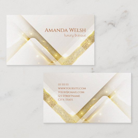 Elegant luxe witte goudstrepen geometrie butique visitekaartje (Voorkant / Achterkant)