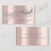 Elegant luxe zilveren veer Roos Visitekaartje (Voorkant / Achterkant)