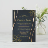 Elegant Luxe Zwart en Goud Bloemen bruiloft Kaart (Staand voorkant)