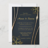 Elegant Luxe Zwart en Goud Bloemen bruiloft Kaart (Voorkant)