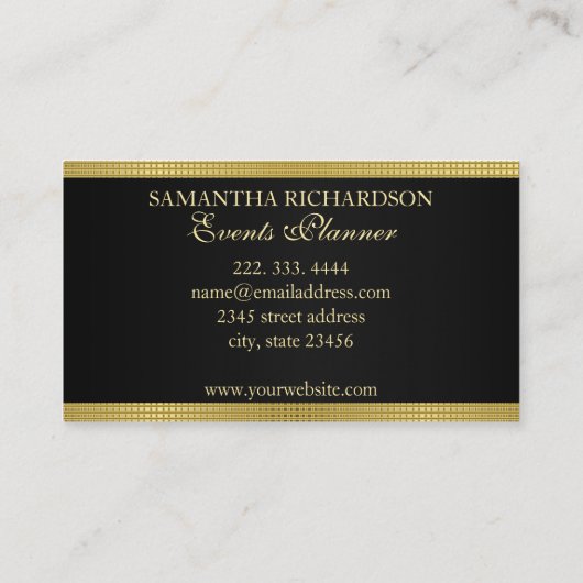 Elegant luxe zwart en goud geometrisch gaas visitekaartje (Achterkant)