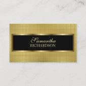 Elegant luxe zwart en goud geometrisch gaas visitekaartje (Voorkant)