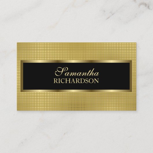 Elegant luxe zwart en goud geometrisch gaas visitekaartje (Voorkant)