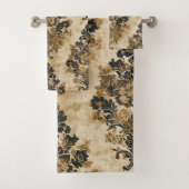 Elegant Luxe Zwart Goud Beige Ivoor Damast Bad Handdoek (Insitu)