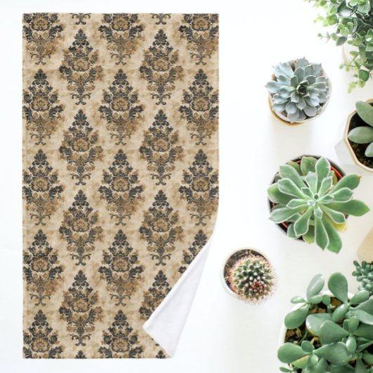 Elegant Luxe Zwart Goud Beige Ivoor Damast Handdoek