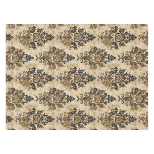 Elegant Luxe Zwart Goud Beige Ivoor Damast Tafelkleed (Voorkant (Horizontaal))