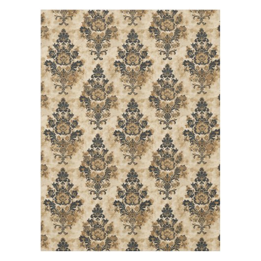 Elegant Luxe Zwart Goud Beige Ivoor Damast Tafelkleed (Voorkant)