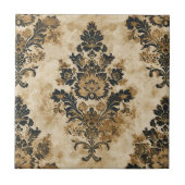Elegant Luxe Zwart Goud Beige Ivoor Damast Tegeltje (Voorkant)