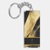 Elegant Luxe Zwart Goud Monogram Bruiloft Sleutelhanger (Voorkant Links)