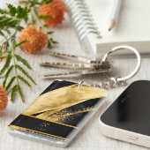 Elegant Luxe Zwart Goud Monogram Bruiloft Sleutelhanger (Voorkant Rechts)