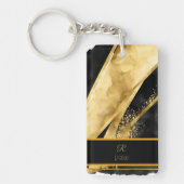 Elegant Luxe Zwart Goud Monogram Bruiloft Sleutelhanger (Voorkant)