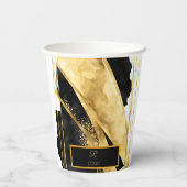 Elegant Luxe Zwart Goud Monogram Modern Glam Papieren Bekers (Achterkant)
