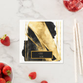 Elegant Luxe Zwart Goud Monogram Modern Glam Servet (Insitu)