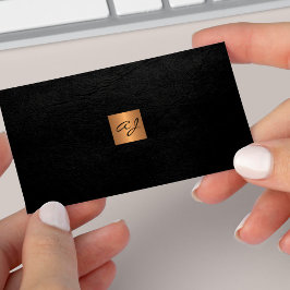 Elegant luxe zwart lederkoper goudmonogram visitekaartje