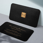 Elegant luxe zwart lederkoper goudmonogram visitekaartje