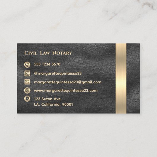 Elegant Luxe Zwart Leer Stijlvol Goud Monogram Visitekaartje (Achterkant)