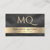 Elegant Luxe Zwart Leer Stijlvol Goud Monogram Visitekaartje (Voorkant)