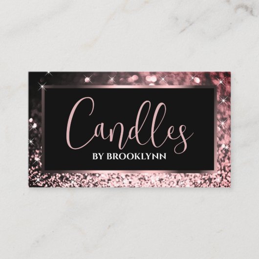 Elegant Luxe Zwart Roos Goud Sparkling Glitter Visitekaartje (Voorkant)