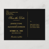 Elegant luxe zwarte goudbruiloft, bewaardatumscrip aankondigingskaart (Achterkant)