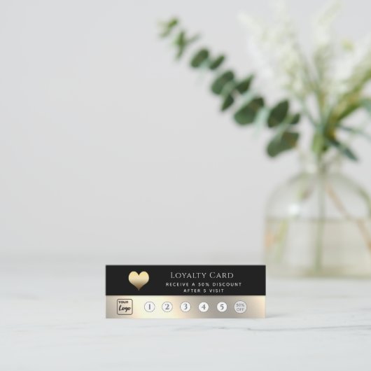 Elegant luxe zwarte gouden harttrouwerij klantenkaartje (Staand voorkant)