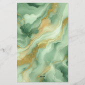 Elegant Luxueus Groen Marmer met Gouden Accenten Briefpapier (Achterkant)