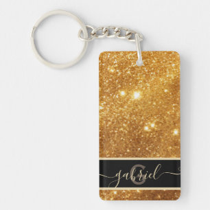 Elegant Luxueus Puur Gouden Glitter Monogram Glamo Sleutelhanger