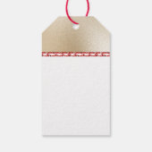 Elegant luxueus rood satijnstrik op gouden kerst cadeaulabel (Achterkant)