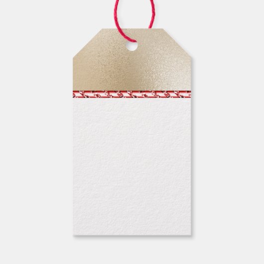 Elegant luxueus rood satijnstrik op gouden kerst cadeaulabel (Achterkant)