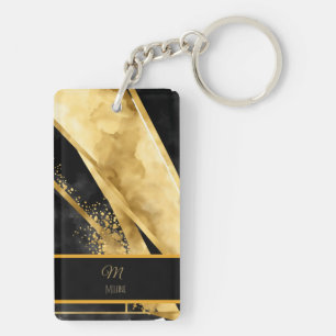 Elegant Luxueus Zwart Gouden Monogram Trouwfeest Sleutelhanger